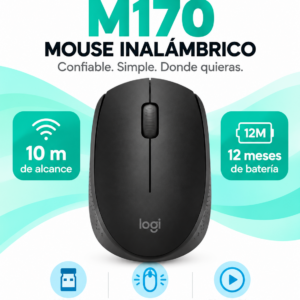 Mouse Inalámbrico Logitech M170 Negro – USB-A – Alcance 10 m