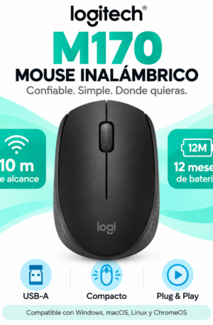 Mouse Inalámbrico Logitech M170 Negro – USB-A – Alcance 10 m