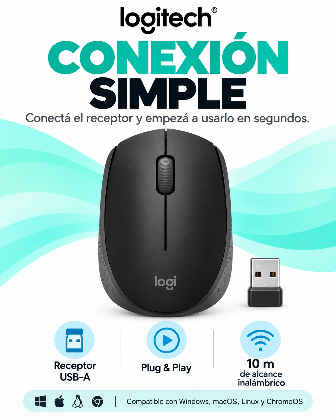 Mouse Inalámbrico Logitech M170 Negro – USB-A – Alcance 10 m - Imagen 2