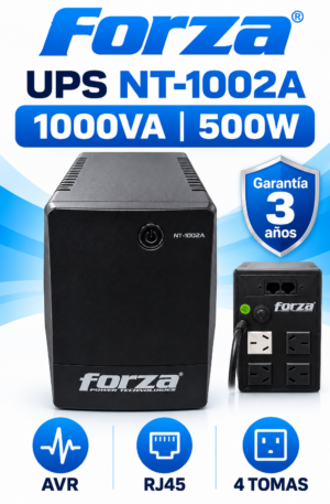 UPS Forza NT-1002A 1000VA 500W – 4 Tomas – AVR – Respaldo de Energía