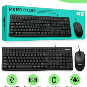 Combo Teclado y Mouse Logitech MK120 USB con Cable – Negro